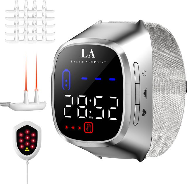 KTS SL-08 Laser-Therapie-Uhr zur Herzfrequenzmessung mit 650nm Kaltlaser-Technologie in Silber - Bild 1