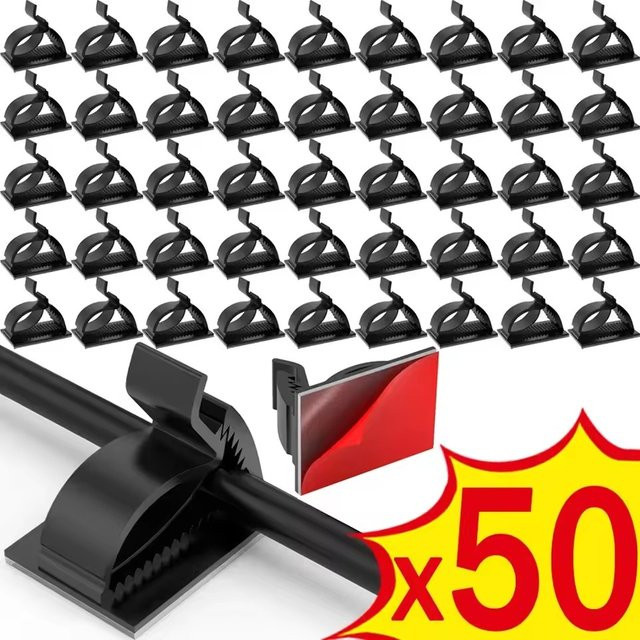 Selbstklebende Kabelklemmen zur Kabelorganisation in Schwarz aus Kunststoff, 50 Stück - Bild 1