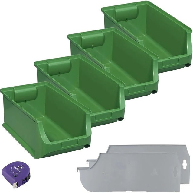vasalat Set Stapelboxen Größe 4 Grün mit Trennsteg, 4 Stück, B/T/H: 35,5 x 20,5 x 15 cm - Bild 1