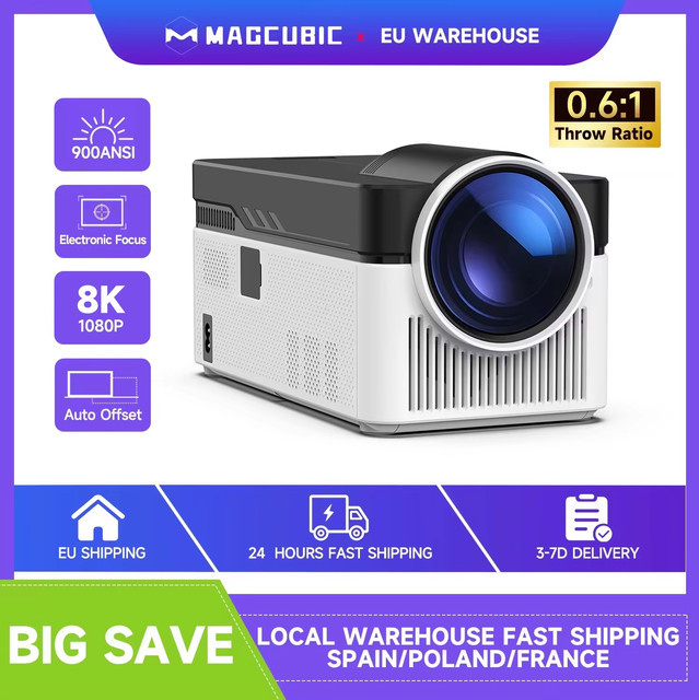 Magcubic HY450 Auto-Offset-Projektor mit 1080P Full HD, 8K und 4K Unterstützung, 900 ANSI, WiFi6 und Sprachfernbedienung in Weiß - Bild 1