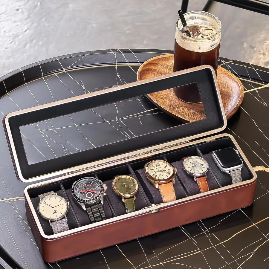 FancyWrist Uhrenbox aus PU-Leder mit 6 Slots und abnehmbaren Kissen zur Aufbewahrung von Uhren und Schmuck - Bild 2