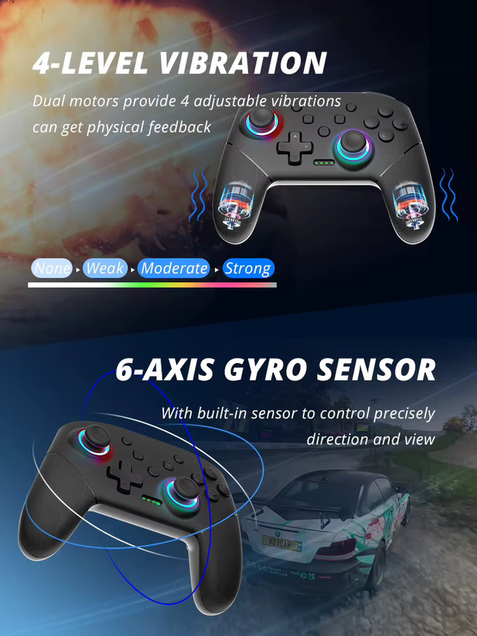 DATA FROG Wireless Controller für Nintendo Switch OLED und Lite, Bluetooth Pro Gamepad in Schwarz mit 1000 mAh Akku und programmierbarer Turbofunktion - Bild 3