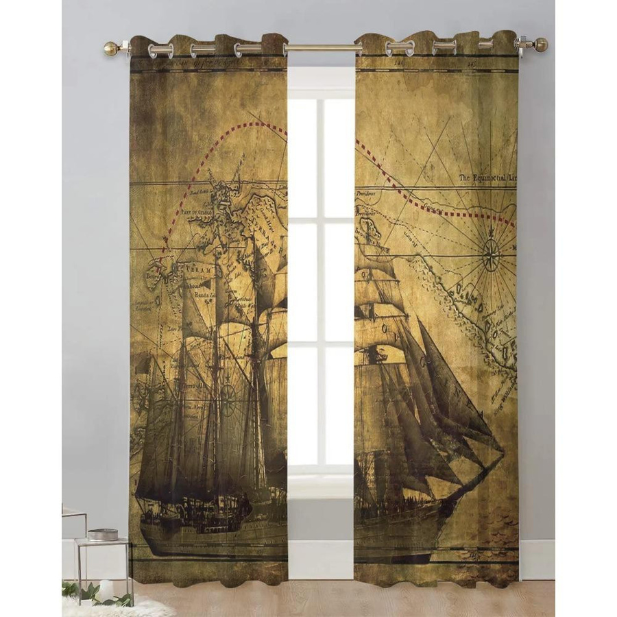 Yiran Furniture Vintage Segelschiff Chiffon Vorhang mit Ösen, Transparent, Breite: 135 cm, Höhe: 115 cm - Bild 1