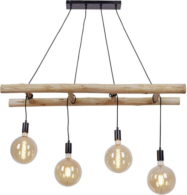 Just Light Pendelleuchte Edgar in Schwarz mit Holz und Metall, E27, 4 Brennstellen, H x B x T: 120 x 120 x 30 cm - Bild 1