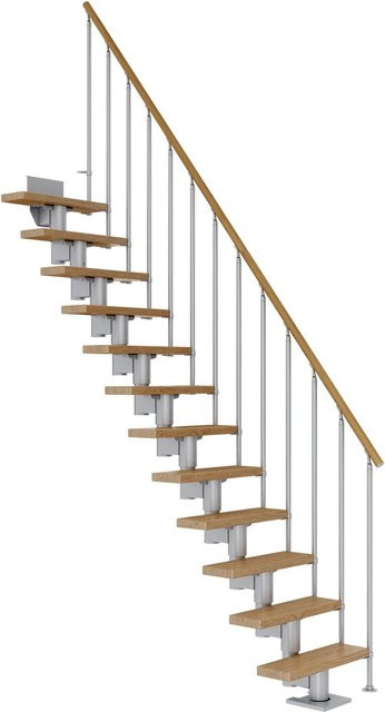 Dolle Mittelholmtreppe Dublin Gerade in Eiche Perlgrau mit 14 Stufen für eine Raumhöhe bis 337 cm, Breite: 65 cm - Bild 1