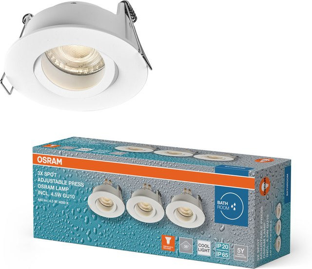 Osram LED Einbaustrahler Bad Set GU10 IP65 4.5W Warmweiß Weiß Durchmesser: 6.8 cm - Bild 1