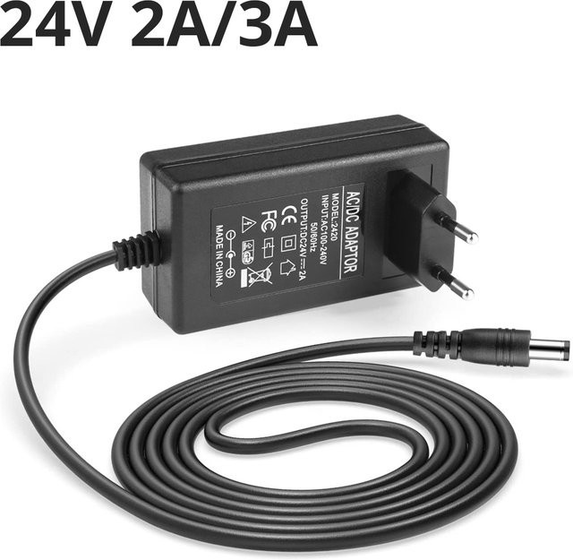 DC 24V 2A 3A Netzteil mit EU US Stecker in Schwarz als Transformator für LED Streifen, Neonlicht, Überwachungskameras und Router - Bild 1