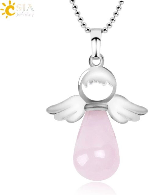 CSJA Halskette Engel, Rosa Quarz, Lapis Lazuli, Silber, Damen - Bild 1