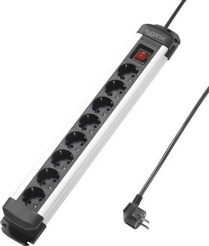 Sygonix Steckdosenleiste 8fach in Schwarz und Silber mit Schutzkontakt SY-4538258 - Bild 1