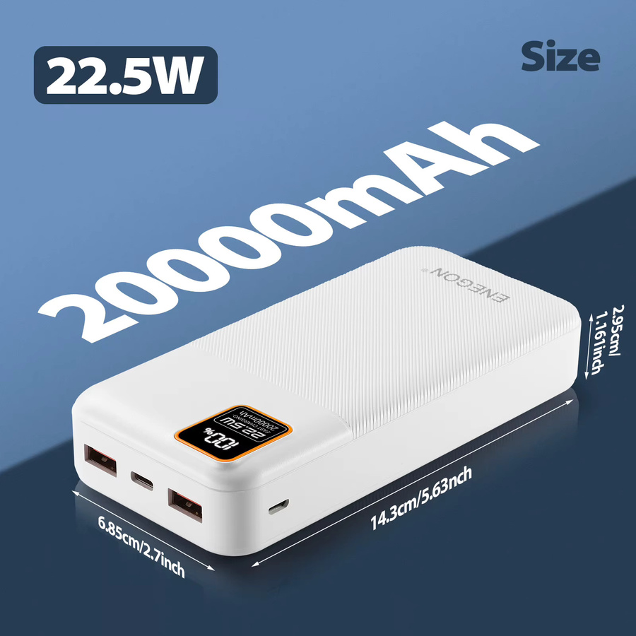 Tragbare Powerbank 20000mAh mit 22,5W PD Schnellladung, Externer Akku mit LED-Anzeige und USB-C, USB-A sowie Micro USB Anschlüssen in Schwarz - Bild 6