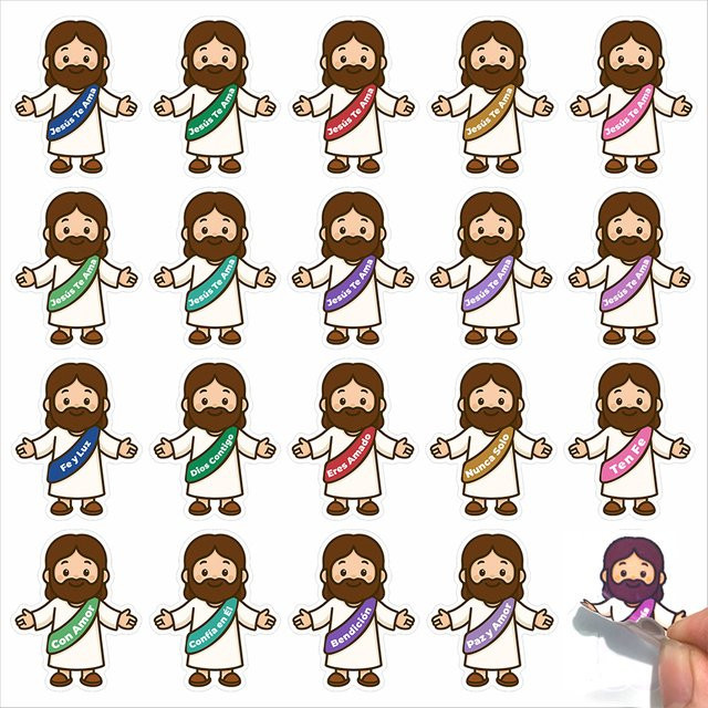 200 Stück Jesus-Glauben Aufkleber mit spanischen Sprüchen und Charakterillustrationen, Mehrfarbig - Bild 1