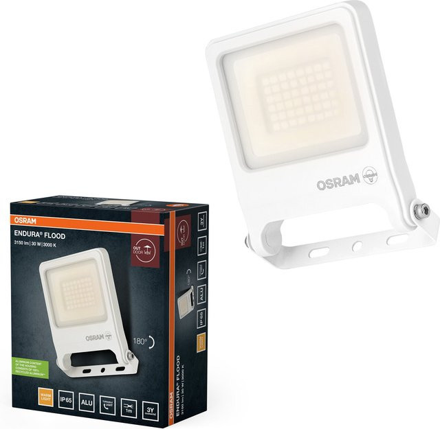 Osram Endura Flood PC LED-Fluter 30W, 3000 Lumen, 3000K Warmweiß, IP65, Weiß - Bild 1
