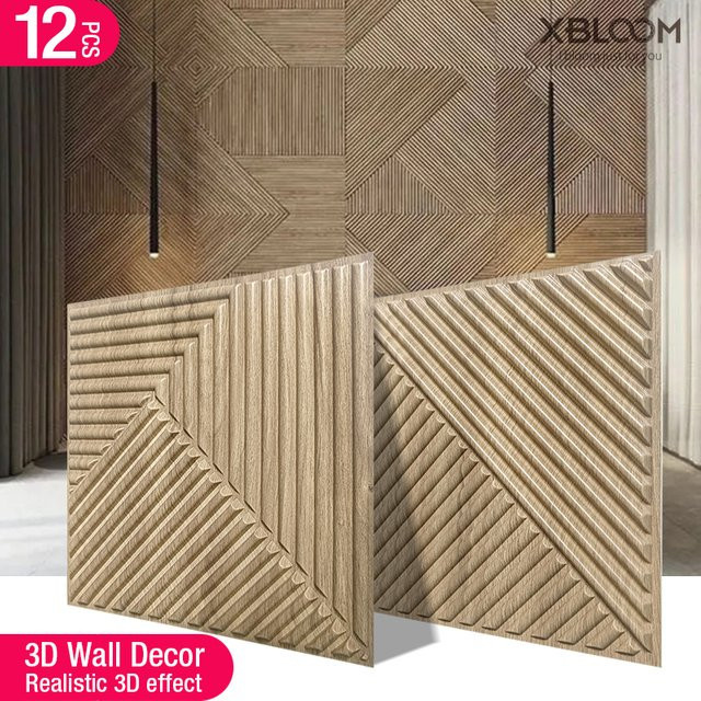 12 Stück XBLOOM 3D-Wandaufkleber in Holzoptik Weiß, wasserdichte Wandpaneele für Wohnzimmer, Badezimmer und Küche, B/H: 30 x 30 cm - Bild 1