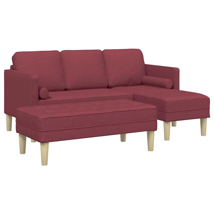 vidaXL Sofa-Set 2-teilig L-förmiges Sofa mit Hocker in Weinrot aus Stoff, B/T/H: 173 x 131 x 67 cm - Bild 2