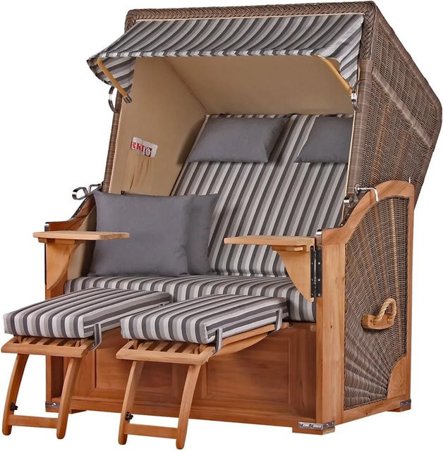 bene,iving Strandkorb Komplettset Schaalsee aus Teakholz und PE-Geflecht in Grau, Modell 545 - Bild 1