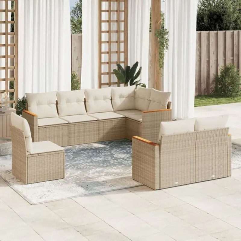 8-tlg. Garten-Sofagarnitur aus Polyrattan mit Kissen in Beige von vidaXL - Bild 1