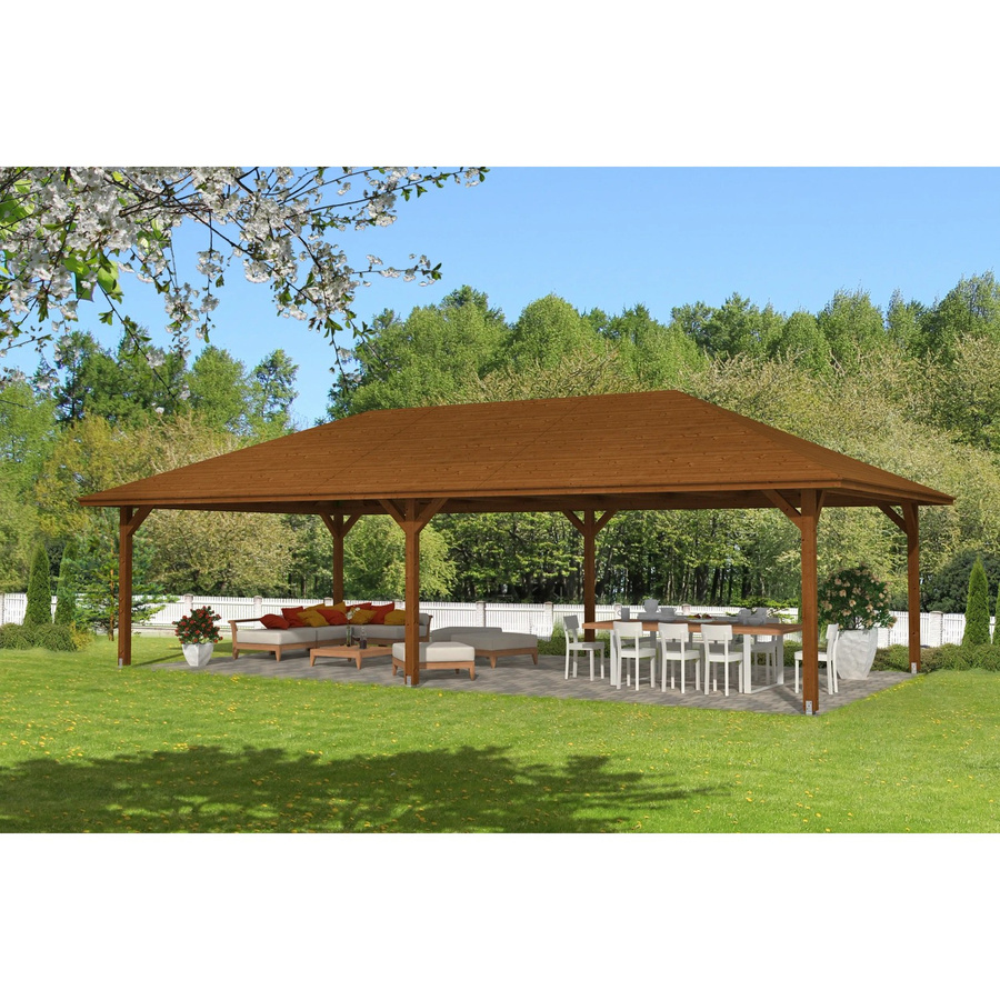 Skan Holz Pavillon Orleans 4 aus Fichte in Nussbaum braun lackiert, Breite: 489 cm, Tiefe: 966 cm - Bild 2