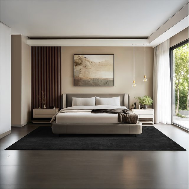 tectake Kurzflorteppich Soft Zone Schwarz, allergikerfreundlich und rutschfest, B/T/H: 200 x 290 x 1,50 cm - Bild 1