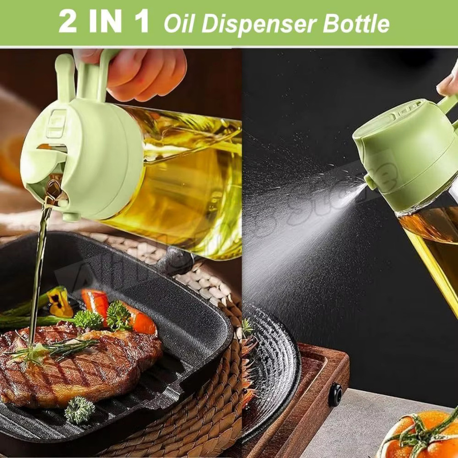 2-in-1 Öl-Sprühflasche und Ölspender aus Kunststoff mit 2 Bürsten für BBQ und Kochen in Gelb oder Grün - Bild 4