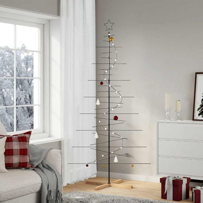 vidaxl Weihnachtsbaum aus Metall mit Holzständer in Schwarz, Höhe: 210 cm - Bild 1