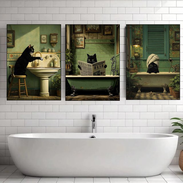 Lustiges Leinwandposter von Potdemiel mit einer schwarzen Katze beim Zeitungslesen in Mehrfarbig - Bild 1