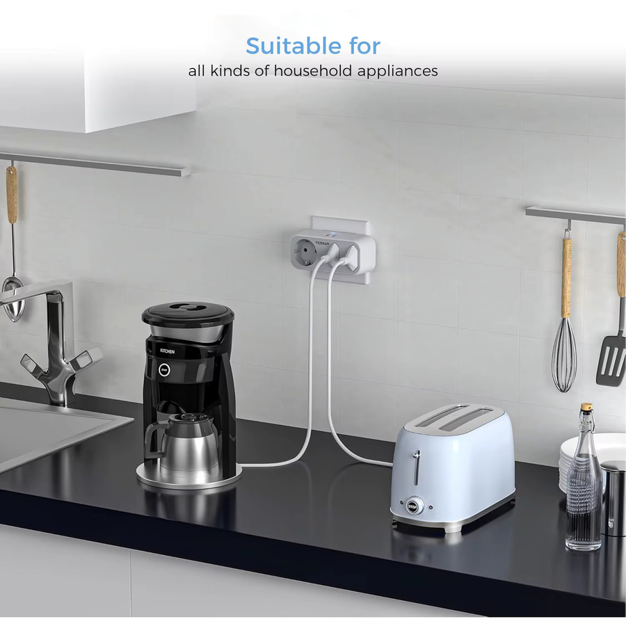 TESSAN Multi-Wandsteckdosen-Extender in Weiß mit 2 USB-Anschlüssen, 2 Euro-Steckdosen und 1 Schuko-Steckdose - Bild 4