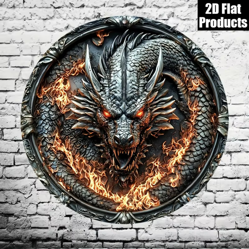 CIFBUY Metall-Wandkunst Fierce Dragon Fantasy Eisenplakette Vintage Design, Mehrfarbig, Durchmesser: 20,32 cm - Bild 2