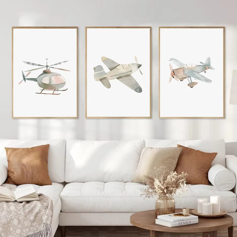 Minimalistisches Leinwandposter von Potdemiel mit Fahrzeugmotiven wie Autos, Flugzeugen und Zügen in Mehrfarbig, Rechteckig - Bild 1