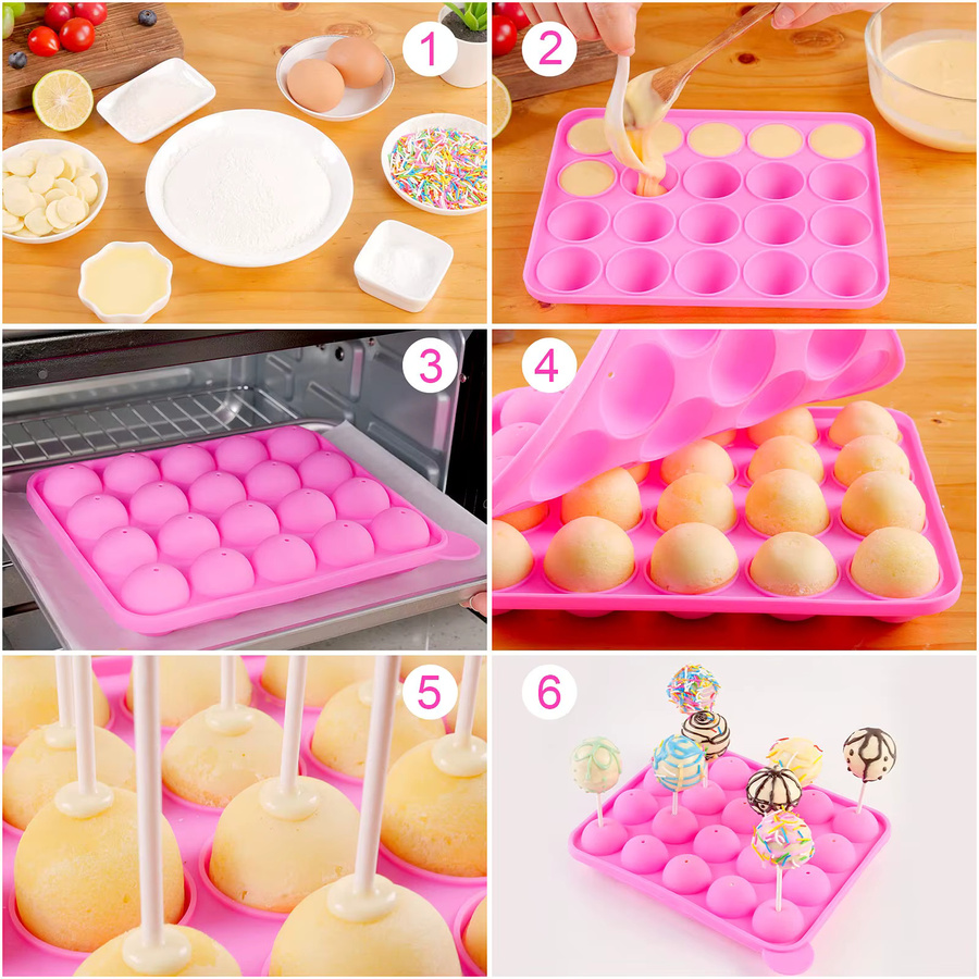 UNTIOR Silikon Cake Pop Form Set in Pink mit antihaftbeschichteter Oberfläche und Stäbchen für Schokolade, Lutscher und Süßigkeiten - Bild 2