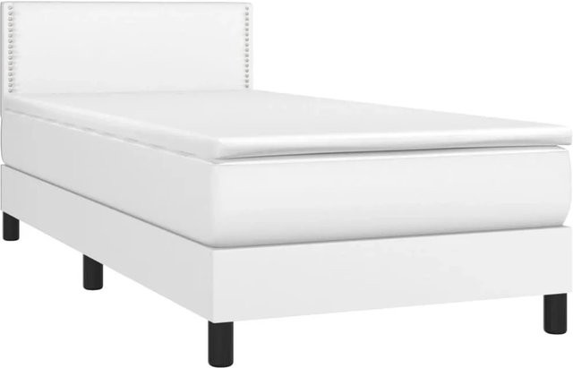 vidaXL Boxspringbett mit Matratze in Weiß, Hybridbett mit LED-Unterbettbeleuchtung und USB-Anschluss, Kunstleder und Stoff, B/T: 100 x 200 cm - Bild 1