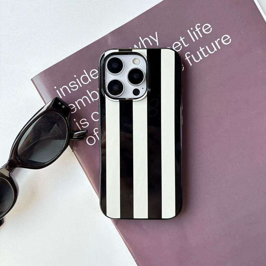 Handyhülle mit minimalistischem Design und Kollisionsstreifen für iPhone 11 bis iPhone 17 Pro Max in Schwarz-Weiß - Bild 3