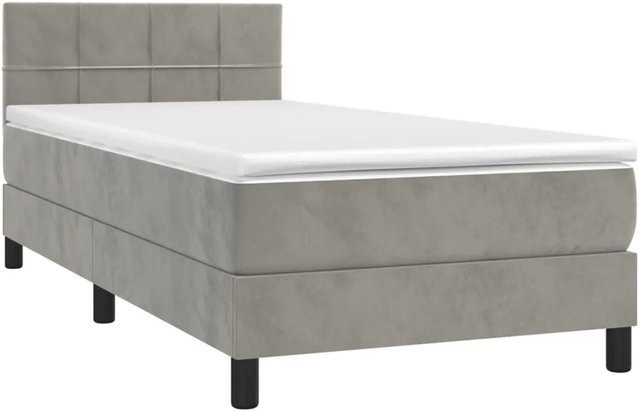 vidaXL Boxspringbett Hybrid mit Matratze und LED-Unterbettbeleuchtung in Hellgrau Samt, B/T/H: 100 x 200 x 88 cm - Bild 1
