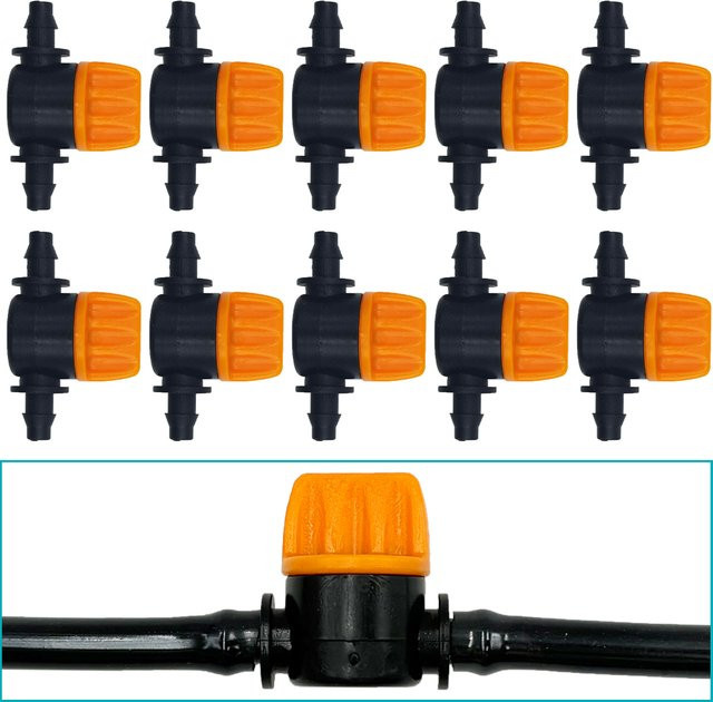 10 Stück Mini Ventil Absperrkupplung Anschlüsse 1/4 Zoll für 4/7mm Gartenschläuche und Bewässerungsrohre in Schwarz - Bild 1