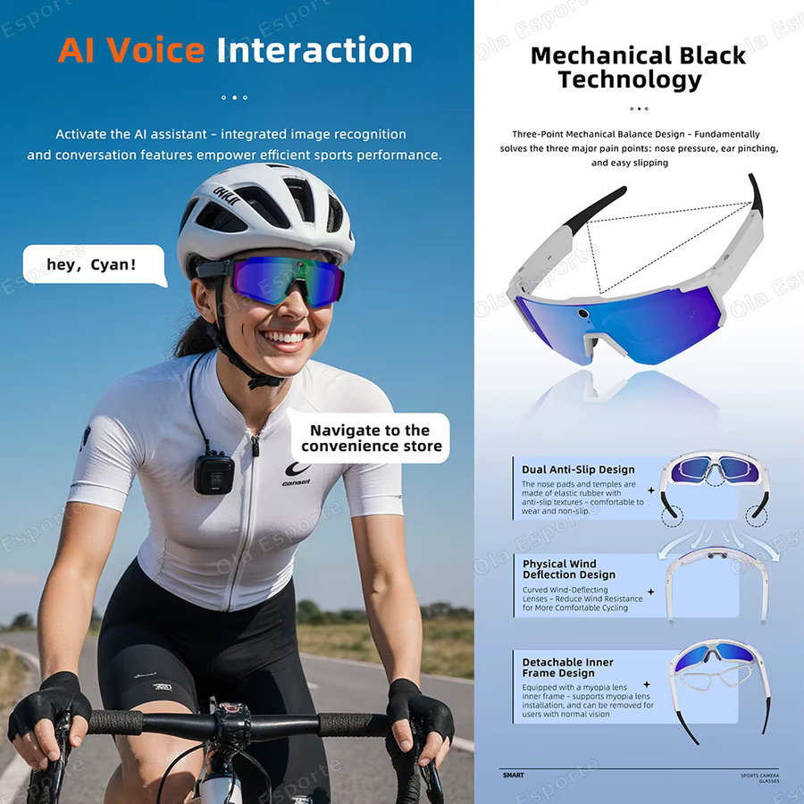 Ola Esporte Smart-Brille für Herren in Orange mit HD-Foto-Video-Funktion, Bluetooth-Anruf und Übersetzungsfunktion als Sport- und Sonnenbrille - Bild 3