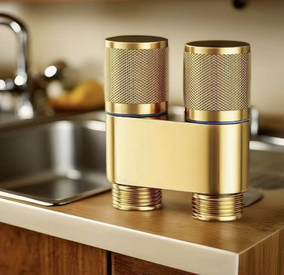 LSSH Dual Outlet Waschmaschine Wasserhahn aus Kupfer in Gold mit automatischem Absperrventil und zwei Anschlüssen - Bild 4