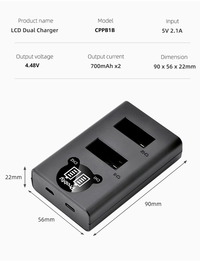 Probty CPPB1B Dual-Akkuladegerät für GoPro MAX2 Akkus in Schwarz - Bild 4