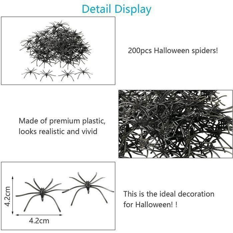 HAOPYOU Halloween Deko Set mit 200 kleinen schwarzen Spinnen aus Kunststoff - Bild 2