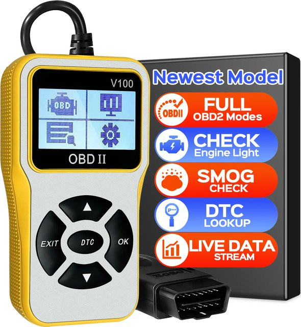 RUOGINSS OBD2-Scanner Auto-Codeleser in Gelb mit CAN-Diagnose-Scan-Tool zum Lesen und Löschen von Motorfehlercodes - Bild 1