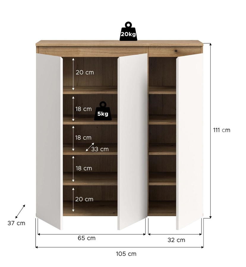 Kommode Assino von Inn.Furn in Weiß und Eiche, B/H: 105 x 111 cm - Bild 4
