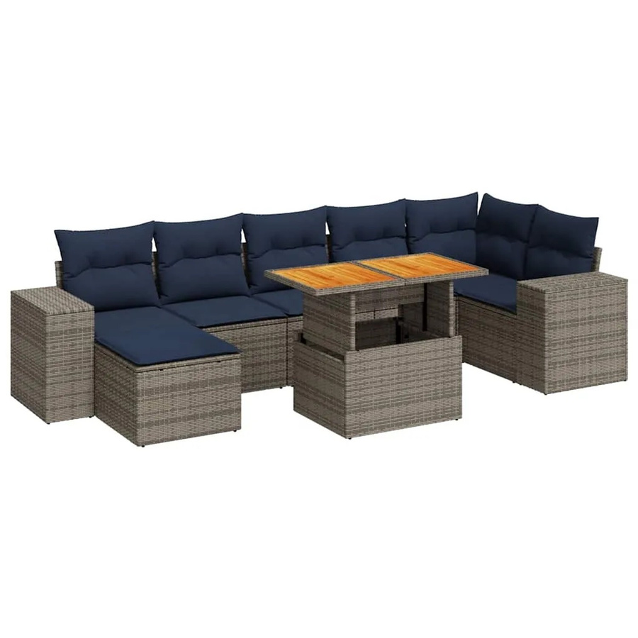 vidaXL 8-tlg. Garten-Sofagarnitur in L-Form aus grauem Poly-Rattan mit Kissen und pulverbeschichtetem Stahlgestell - Bild 2