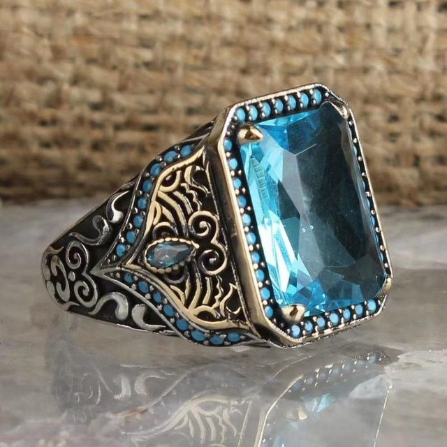 YIRAN Ring, Kupferfarbe, Metall, Grüne Zirkon, Herren, 13 - Bild 1