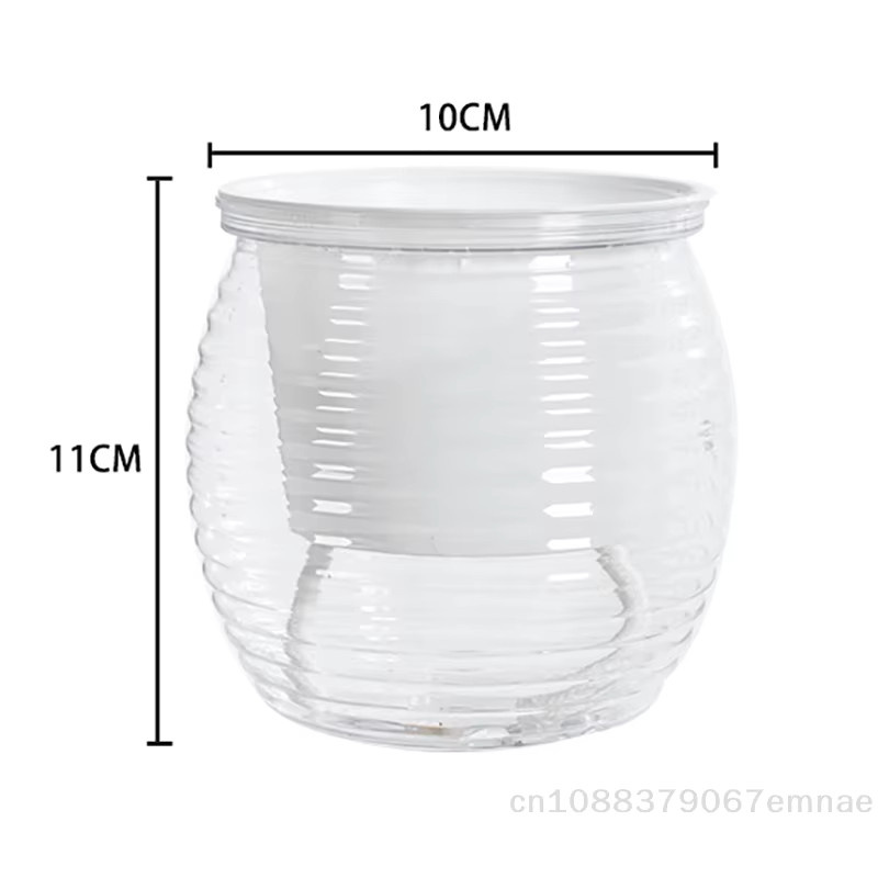 ZYAS Selbstbewässernde Pflanzentöpfe aus Kunststoff, doppelschichtige transparente Blumenvase in Grau mit Streifenmuster, 1 Stück - Bild 2
