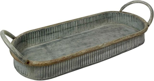Ovales Dekotablett aus Zink im Vintage-Stil mit Griffen, B/T: 36 x 14 cm - Bild 1