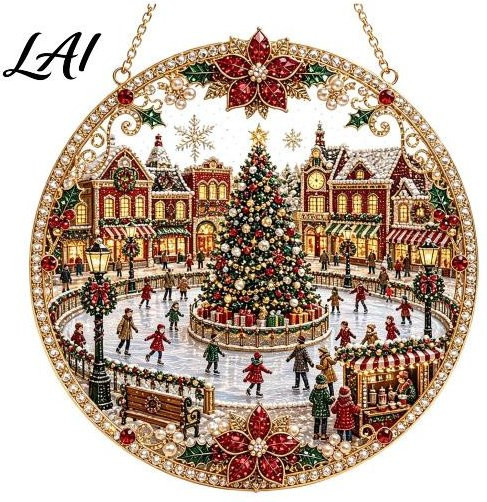 CedricWard Weihnachts-Sonnenfänger aus Acryl in Buntglas-Optik, rundes Fensterhänger-Ornament mit geometrischem Design, Farbe: Mehrfarbig, Durchmesser: 15 cm - Bild 1