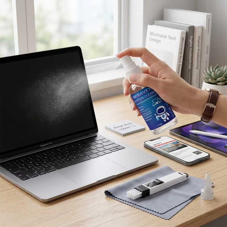 MIRAVEXL Bildschirmreiniger-Set mit 50ml Spray, Mikrofasertuch und Reinigungsbürste für Handys, Laptops, Fernseher und Brillen - Bild 3