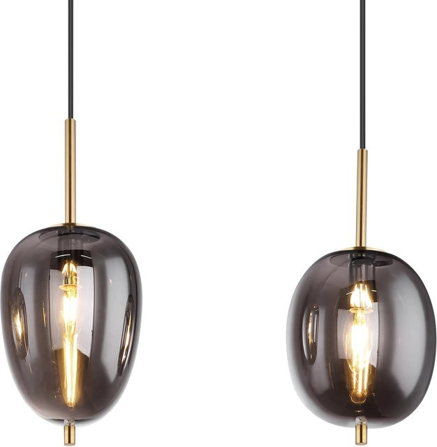 Globo Pendelleuchte Blacky I 4-flammig aus Metall und Glas in Messingfarben mit rauchfarbenen Schirmen - Bild 1