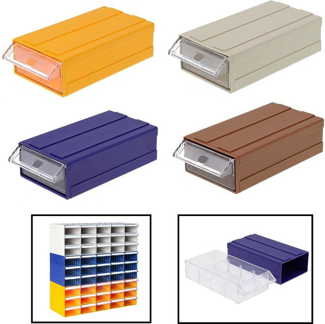 Stapelbare Element-Aufbewahrungsbox aus Kunststoff in Braun für Hardware-Teile und Werkzeuge, B/T/H: 24,0 x 18,0 x 9,5 cm - Bild 1