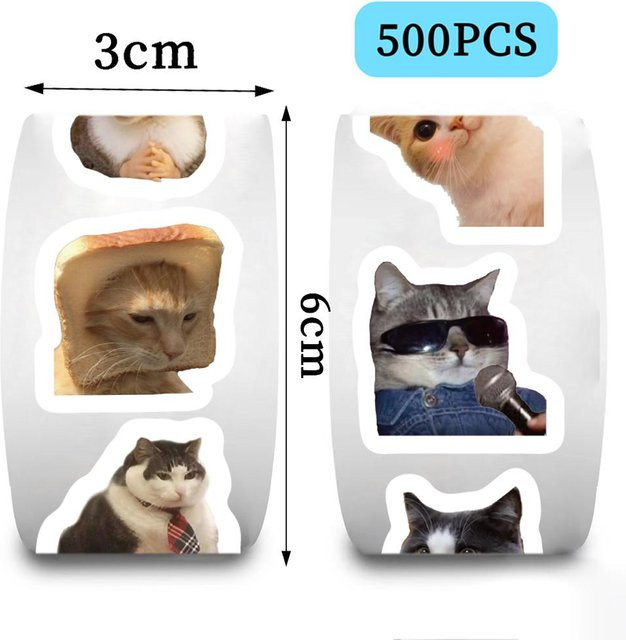 500 Stück Lustige Katzen Meme Cartoon Graffiti Aufkleber Wasserdicht für Laptop, Telefon und Koffer von Rui Di in Multicolour - Bild 1