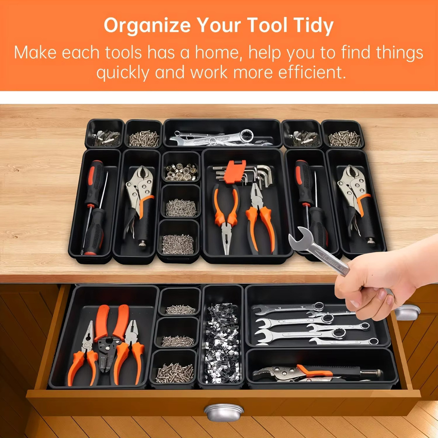 Werkzeug Organizer Box Set mit Schubladen-Teilern in Schwarz für Werkbank und Schrank - Bild 2