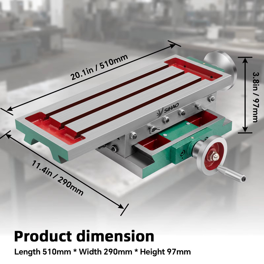 SIHAO 2-Achsen-Kreuzschiebetisch aus Gusseisen in Silber, T-Nut-Vorrichtung für kleine Fräsarbeiten und Werkbank-Bohrer-Upgrade, B/T/H: 45,0 x 17,0 x 9,7 cm - Bild 3